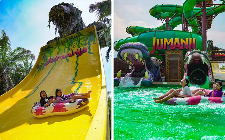 Visitors enjoying water slides at the Jumanji Zone in Columbia Pictures Aquaverse in Pattaya